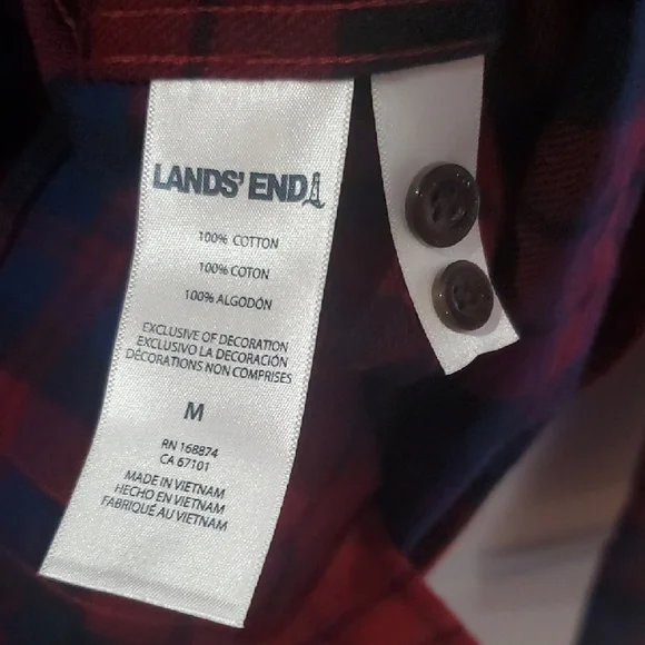 Lands' End Men's Flannel Blue and Red Plaid Button Down Shirt - Picture 8 of 10